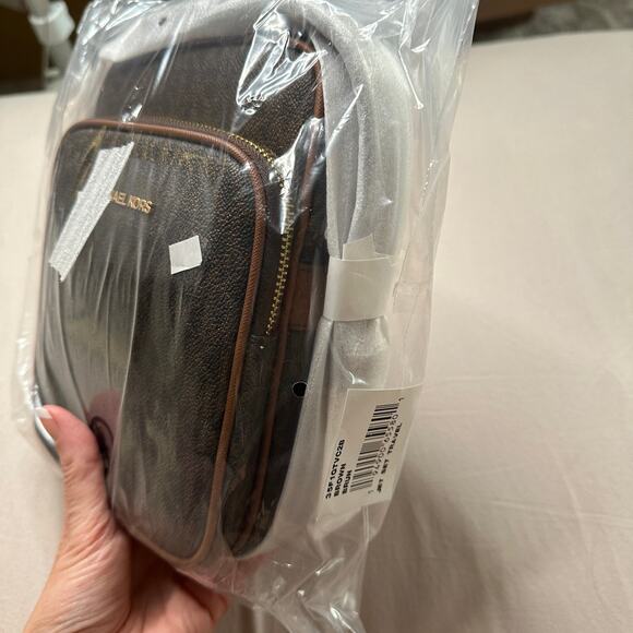 MICHAEL KORS Jet Set Travel Medium Logo Crossbody Bag MK Print Brown NWT - Picture 7 of 9